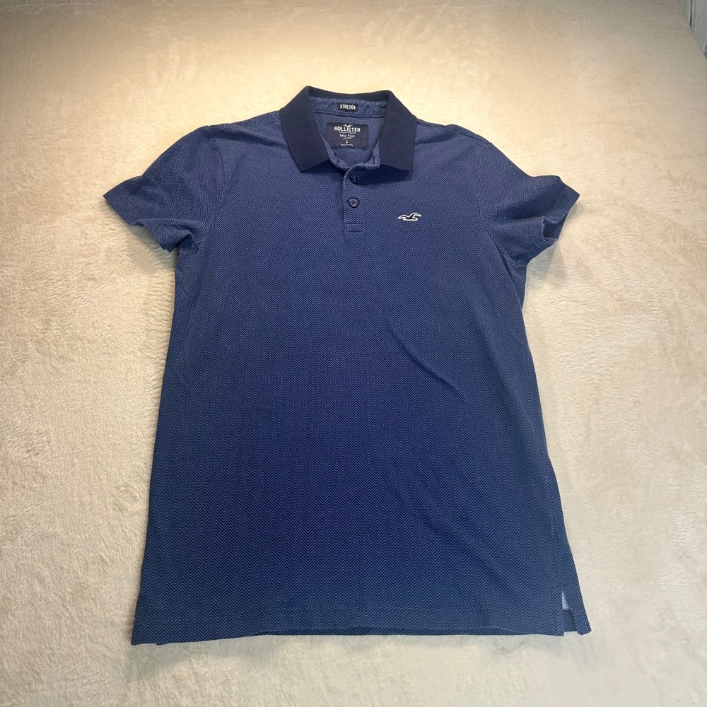Hollister Epic Flex Mens Small Navy Blue Herringbone Chevron Stretch Polo Shirt